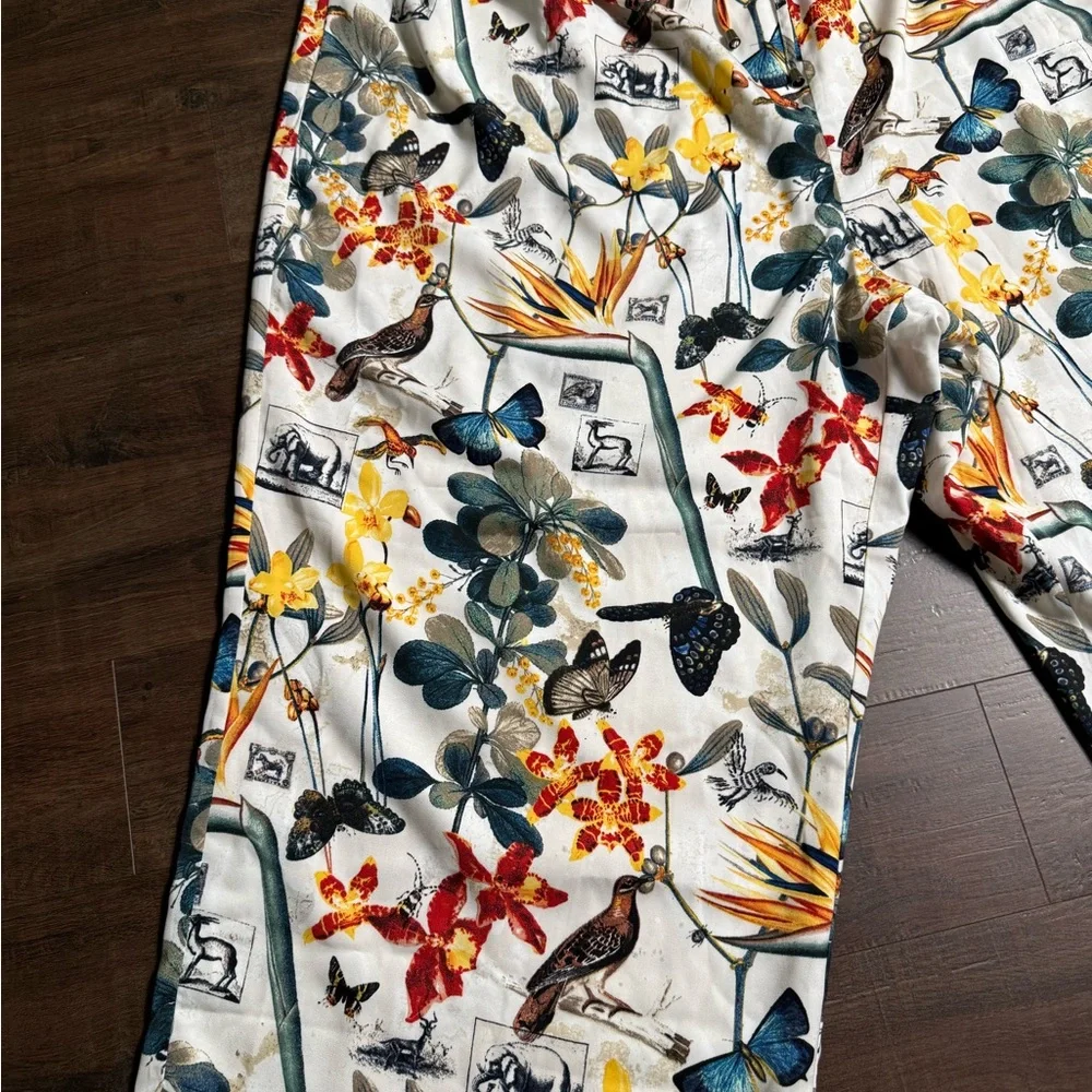 Nicole Miller Floral and Butterfly Print Drawstring Ankle Pants. - Picture 5 of 7